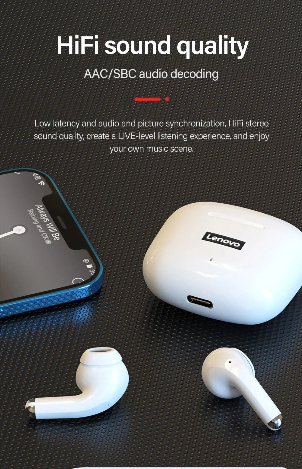 Original Lenovo LP40 Pro TWS Earphones Wireless Bluetooth 5.1 Sport Noise Reduction Headphones Touch Control 250mAH Earphones