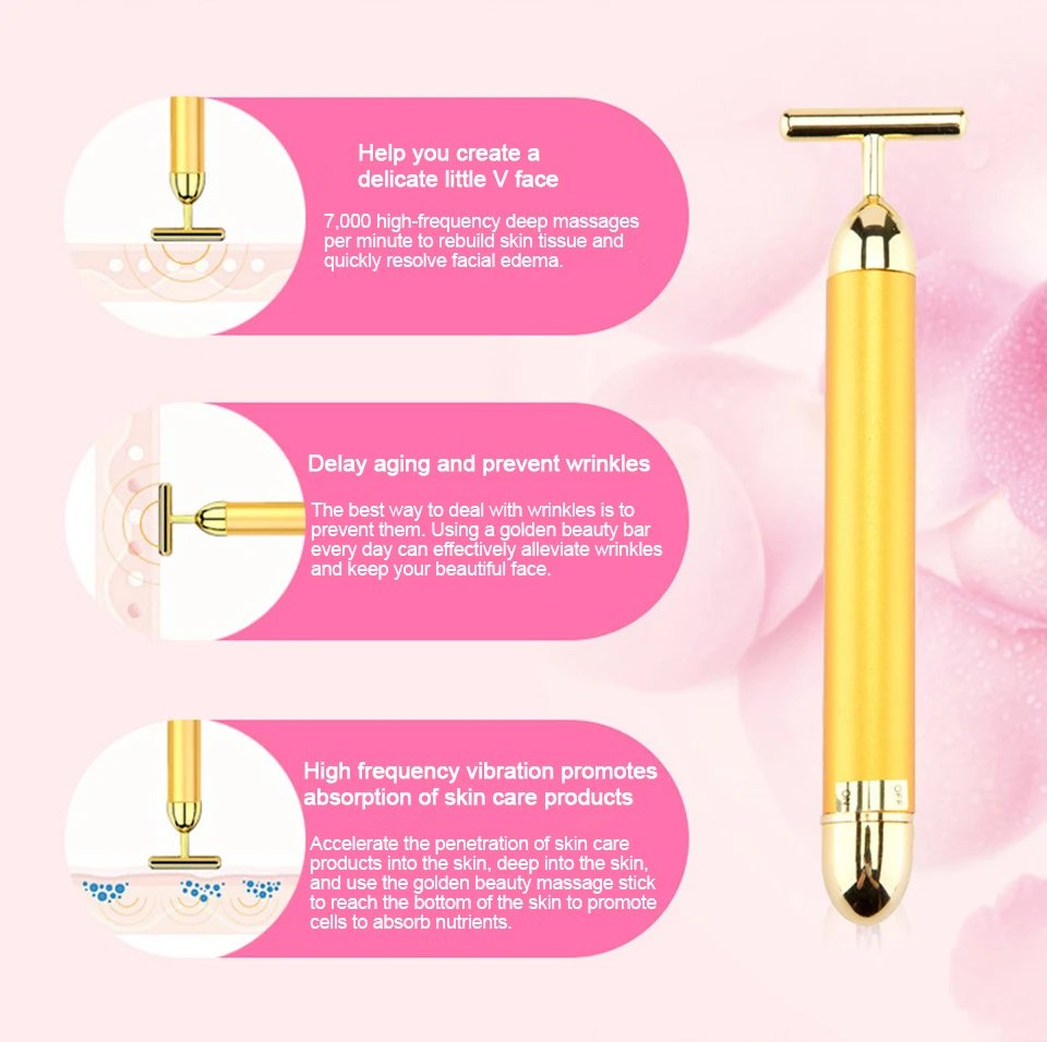 24K Gold T Beauty Bar Energy Roller Electric Face-lifting Facial Massage Beauty Instrument Waterproof Vibrating Face Care Stick