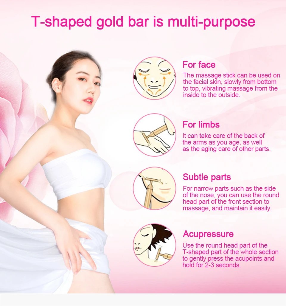 24K Gold T Beauty Bar Energy Roller Electric Face-lifting Facial Massage Beauty Instrument Waterproof Vibrating Face Care Stick