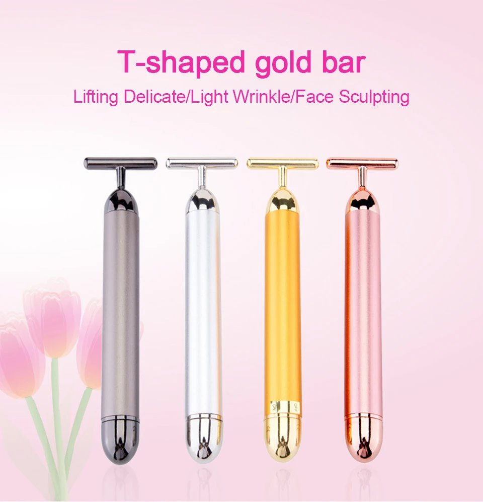 24K Gold T Beauty Bar Energy Roller Electric Face-lifting Facial Massage Beauty Instrument Waterproof Vibrating Face Care Stick